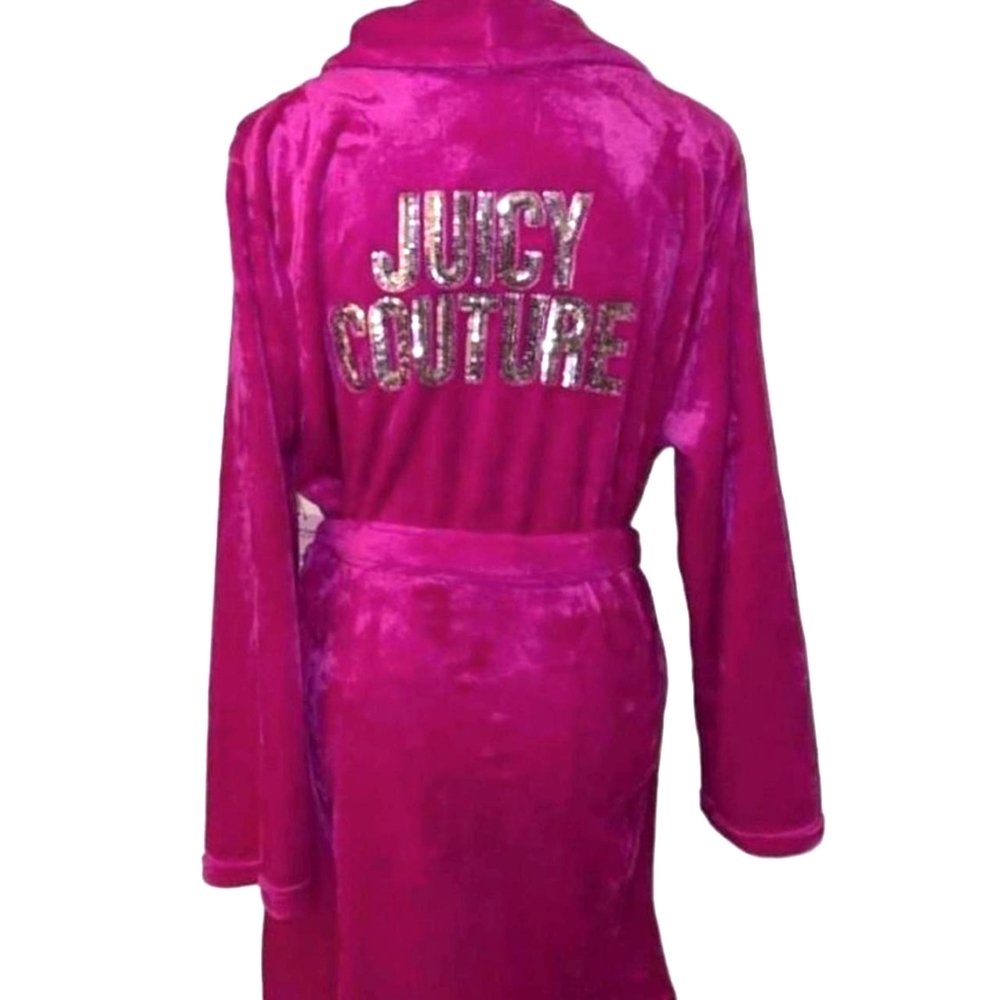 Juicy Couture Plush Logo Silver Sequins Hot Pink Euphoria robe